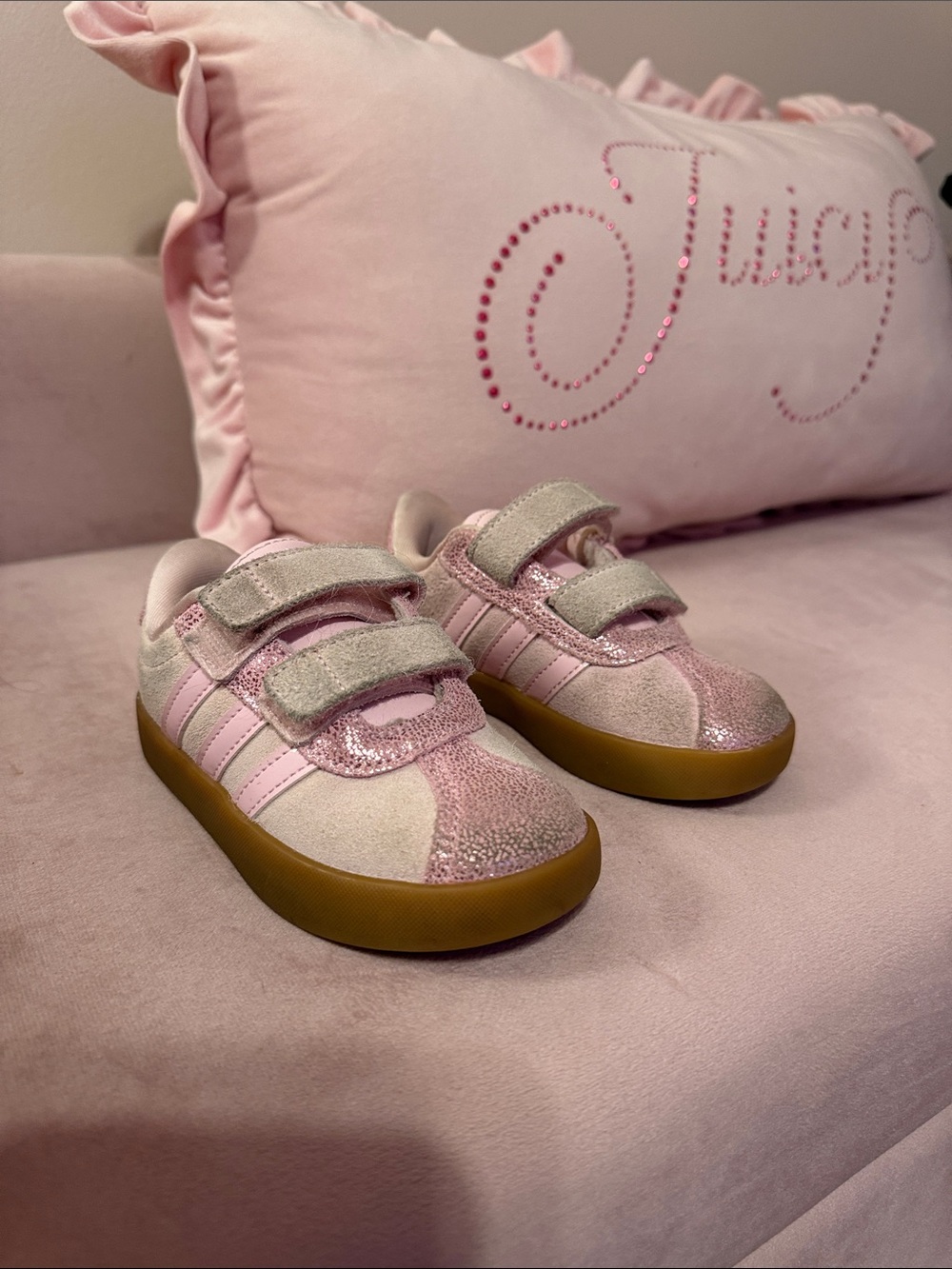 adidas Kids Pink & Gold Glitter Velcro Sneakers